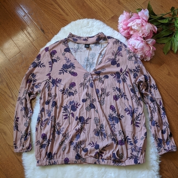 TORRID boho floral print blouse pink purple xl plus 1 1x - Picture 2 of 6